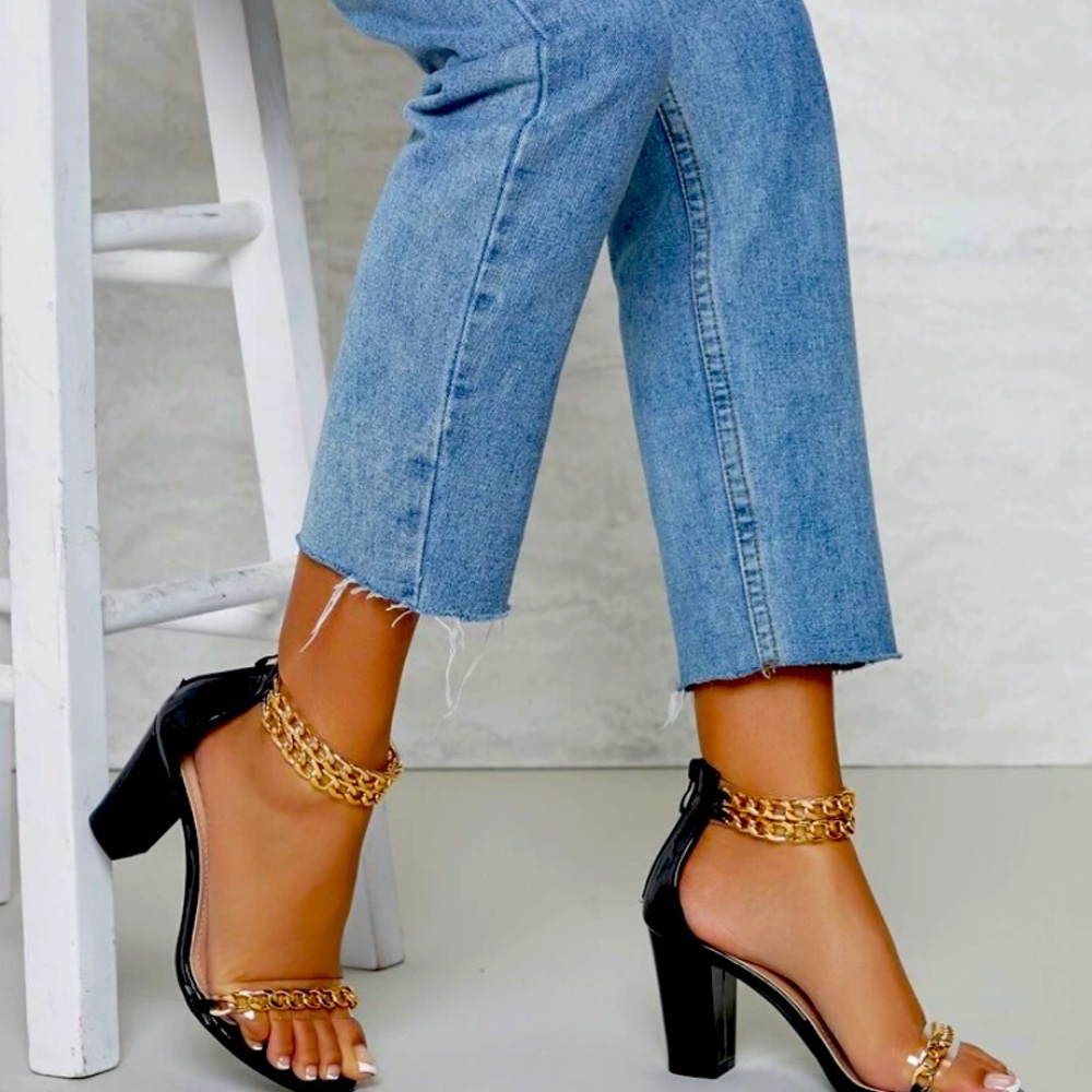 Faux Patent Leather Open-Toe Chain Heels brand new